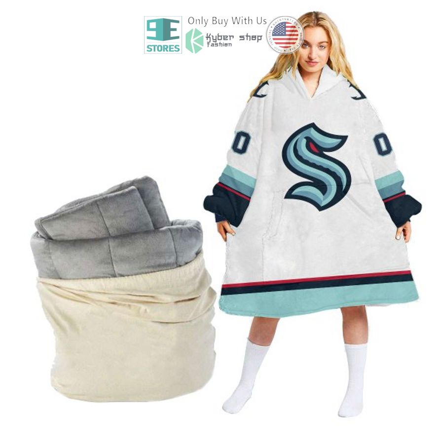 personalized nhl seattle kraken white sherpa hooded blanket 2 58911