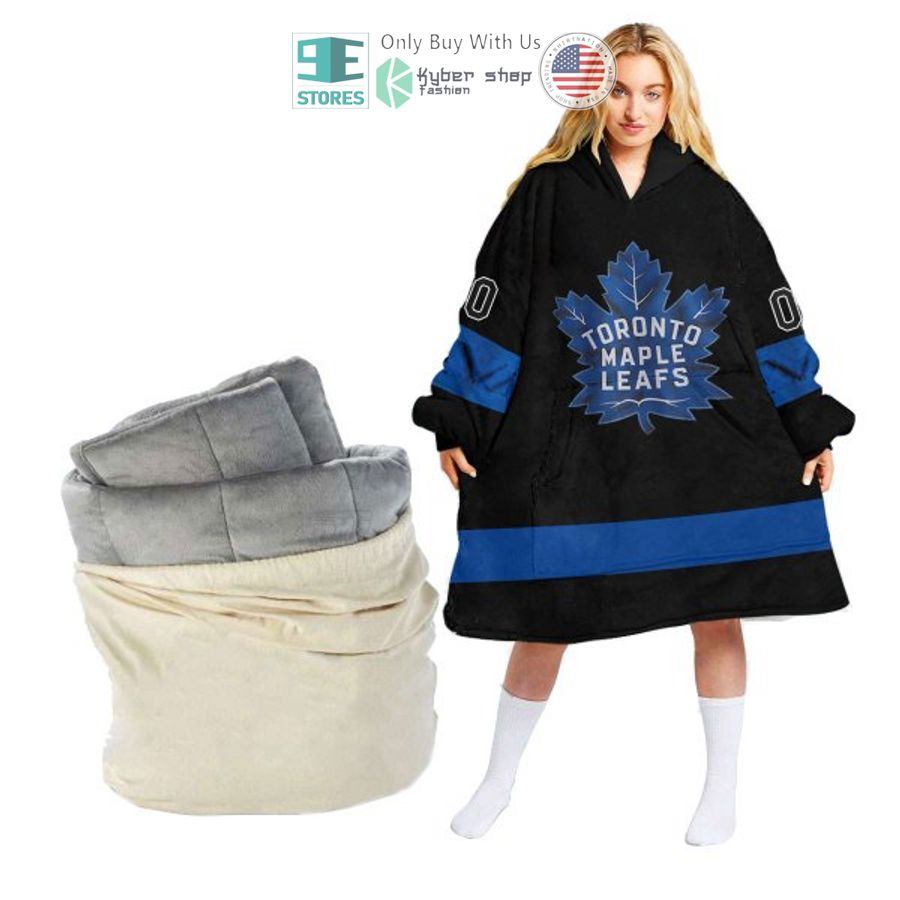 personalized nhl toronto maple leafs black sherpa hooded blanket 2 83283