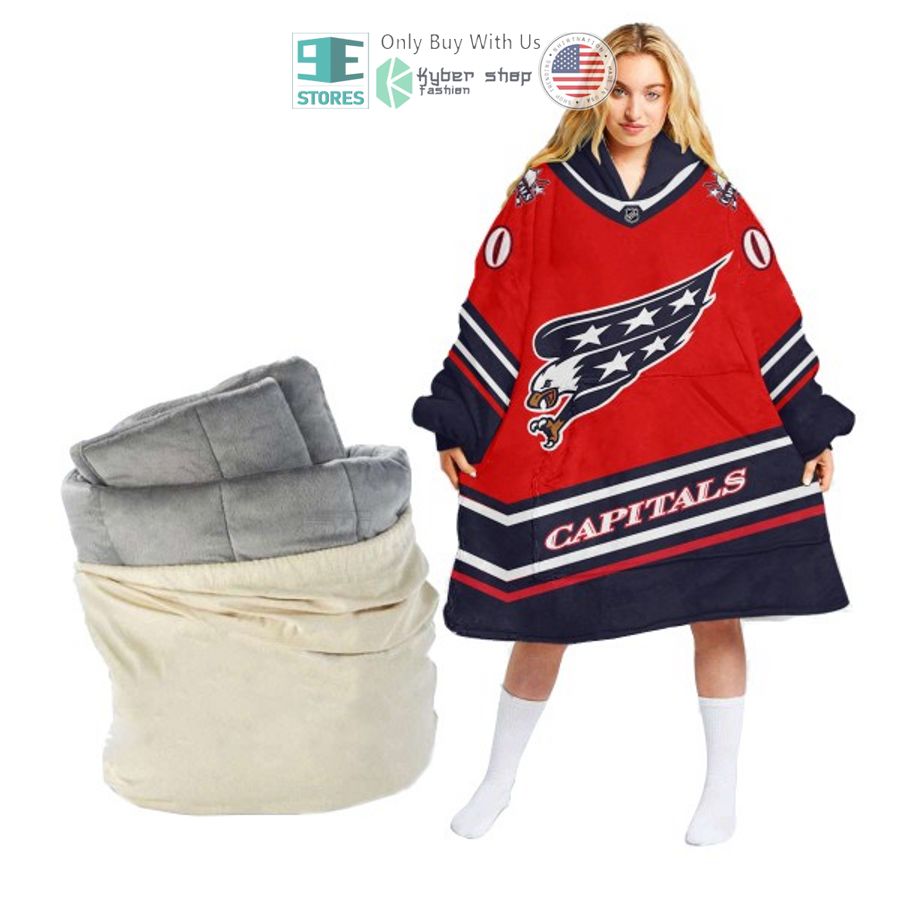 personalized nhl washington capitals ealge logo sherpa hooded blanket 1 79255