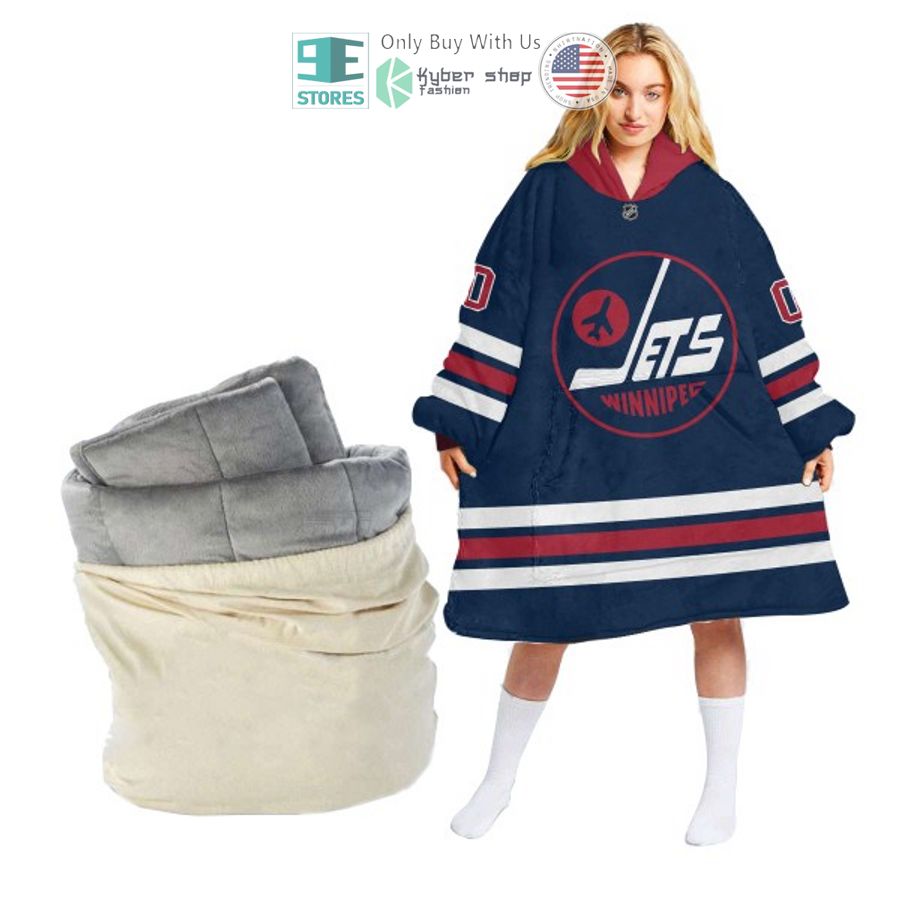 personalized nhl winnipeg jets blue sherpa hooded blanket 2 81437