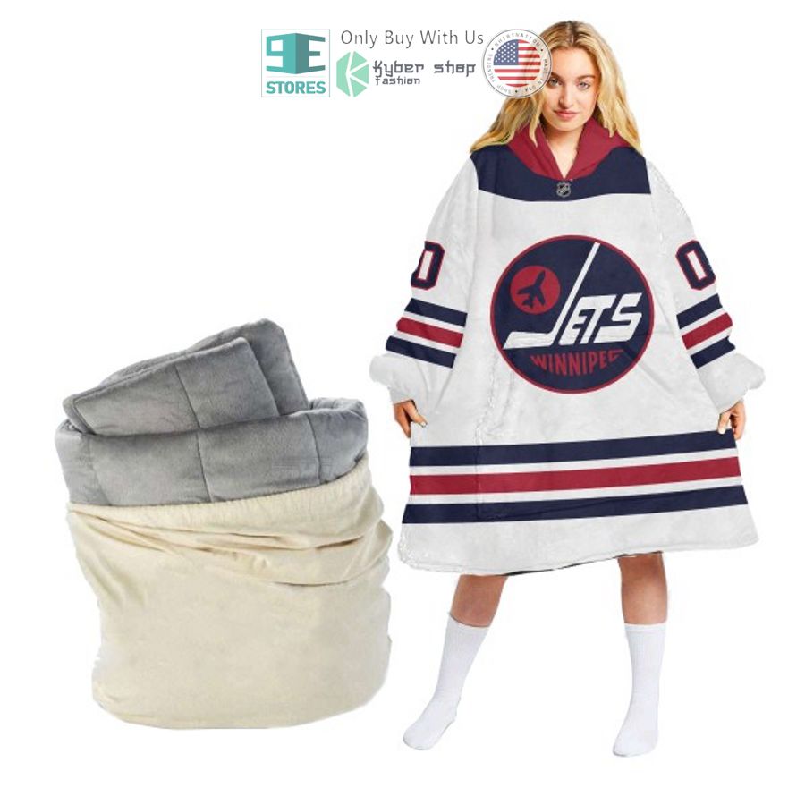 personalized nhl winnipeg jets white sherpa hooded blanket 1 25944