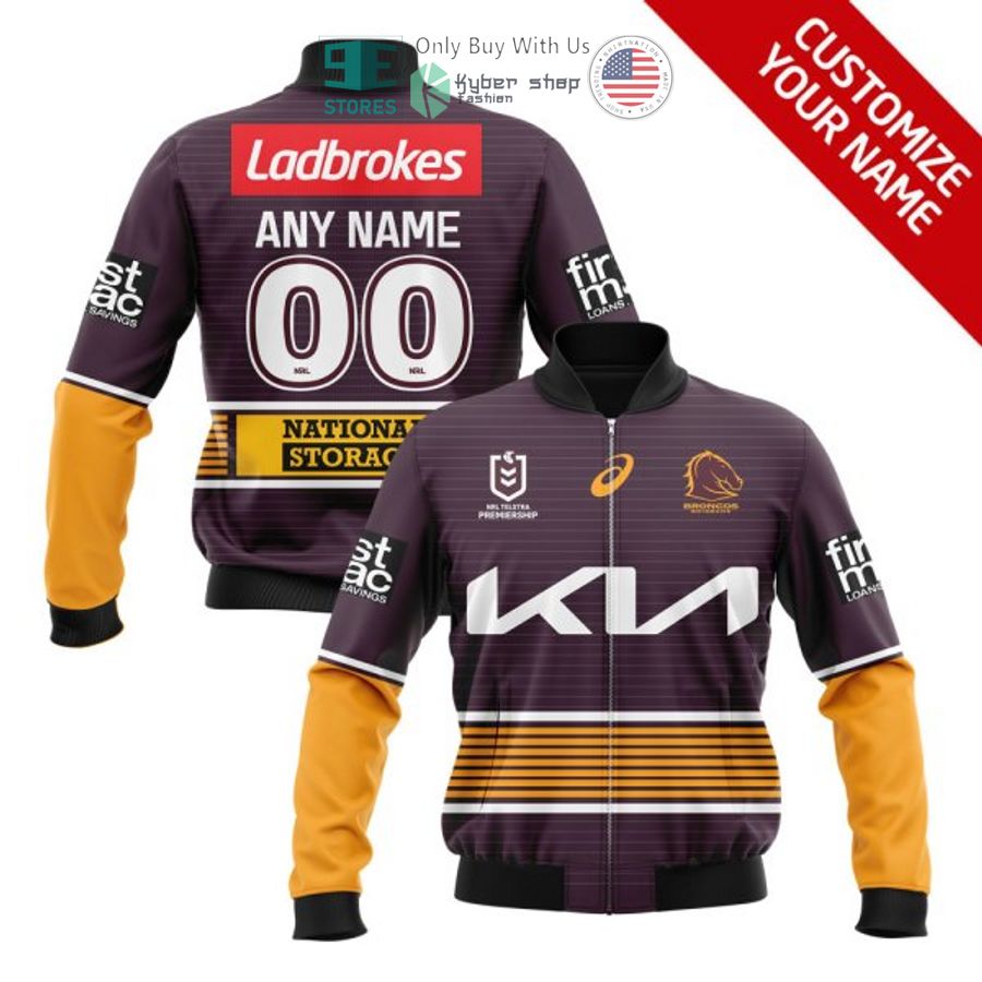 personalized nrl brisbane broncos striped bomber jacket 1 5983