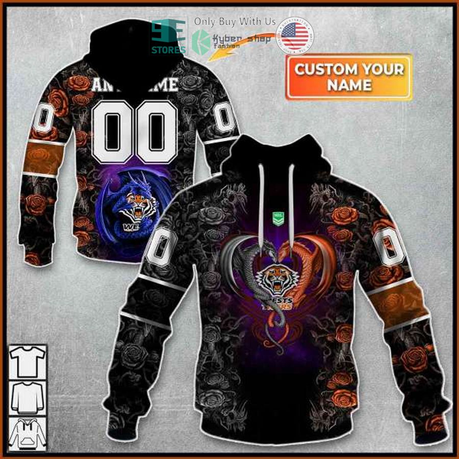 personalized nrl wests tigers rose dragon 3d hoodie 1 45386