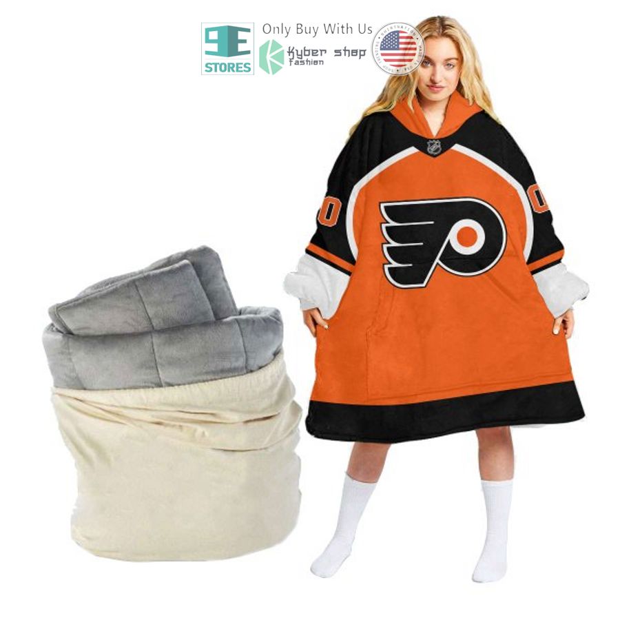 personalized philadelphia flyers logo sherpa hooded blanket 1 33326