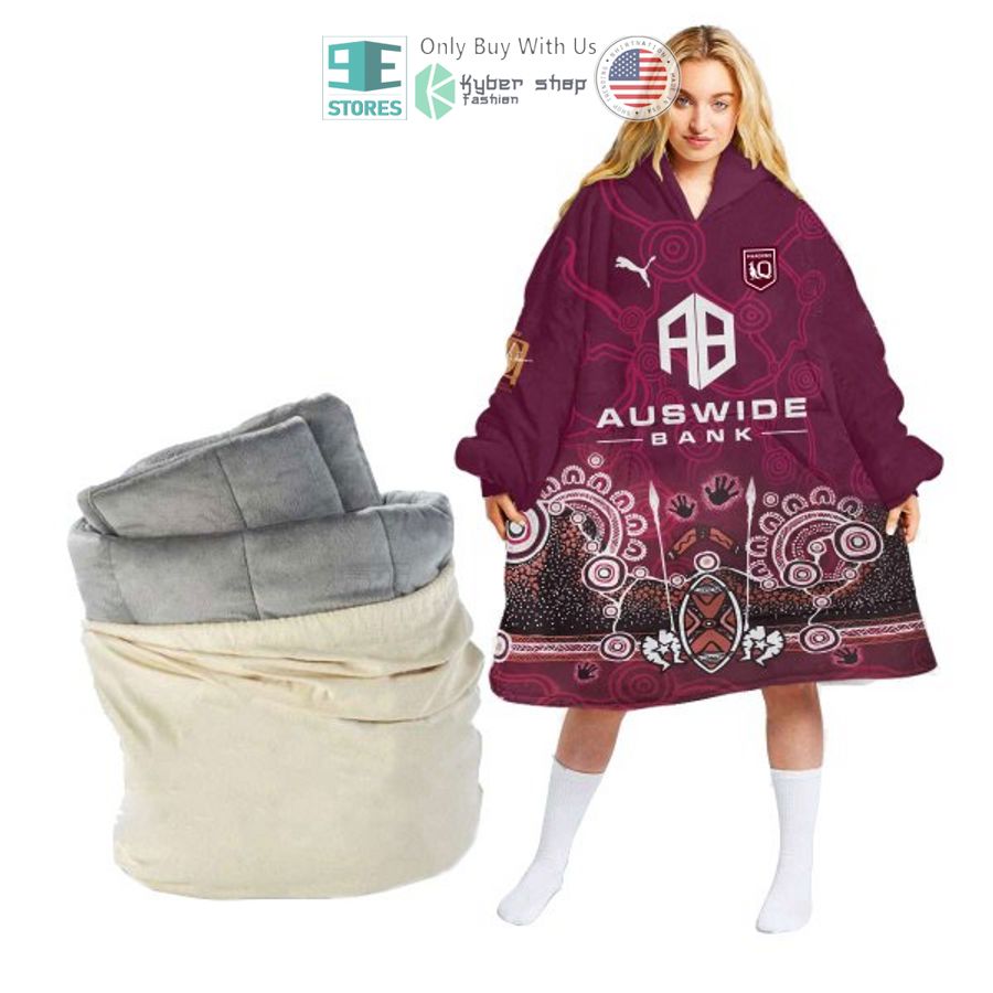 personalized state of origin queensland maroons tribal pattern sherpa hooded blanket 1 93685