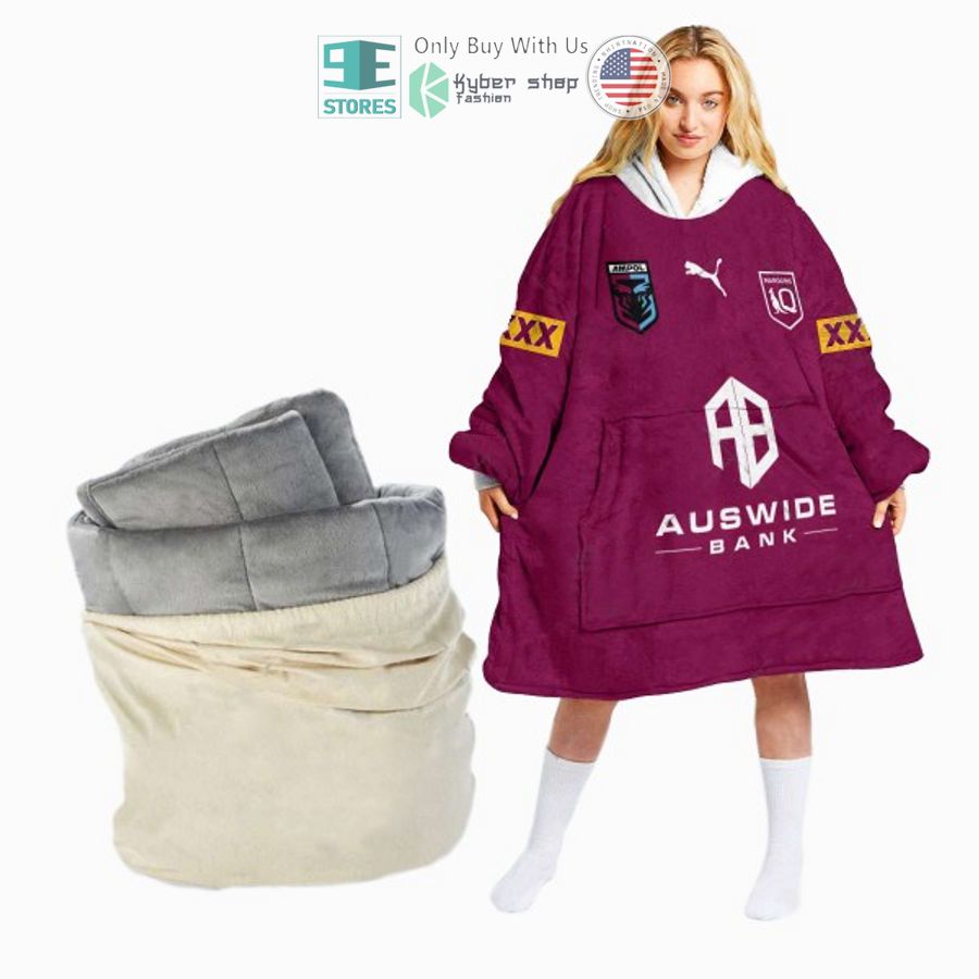 personalized state of origin queensland maroons violet sherpa hooded blanket 1 69370