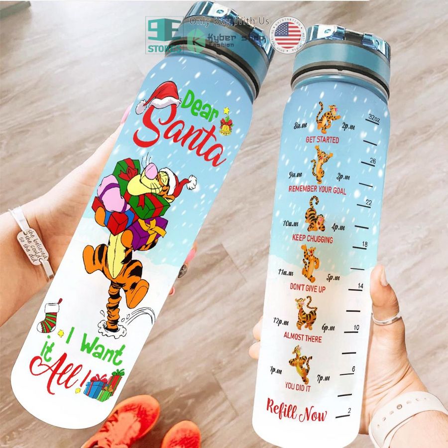 personalized tigger dear santa i want it all water bottle 1 53945