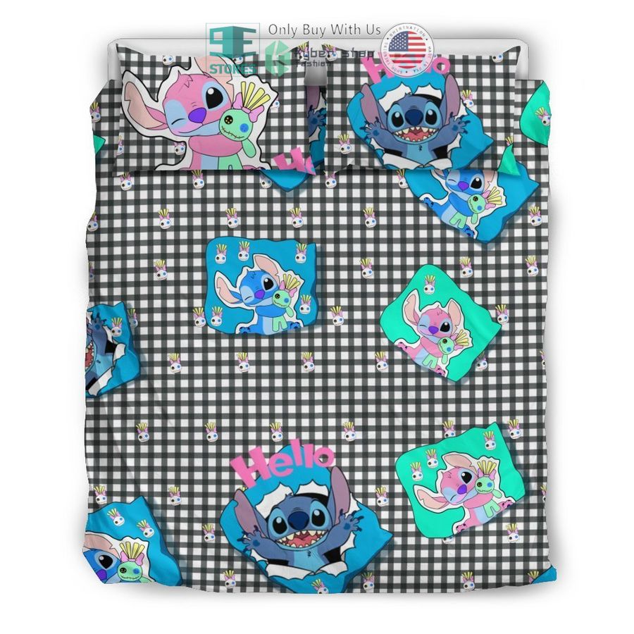 stitch and angel checkered bedding set 1 80295