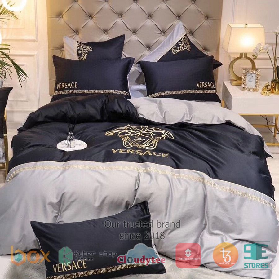 versace logo high end blue grey bedding set 1 71730