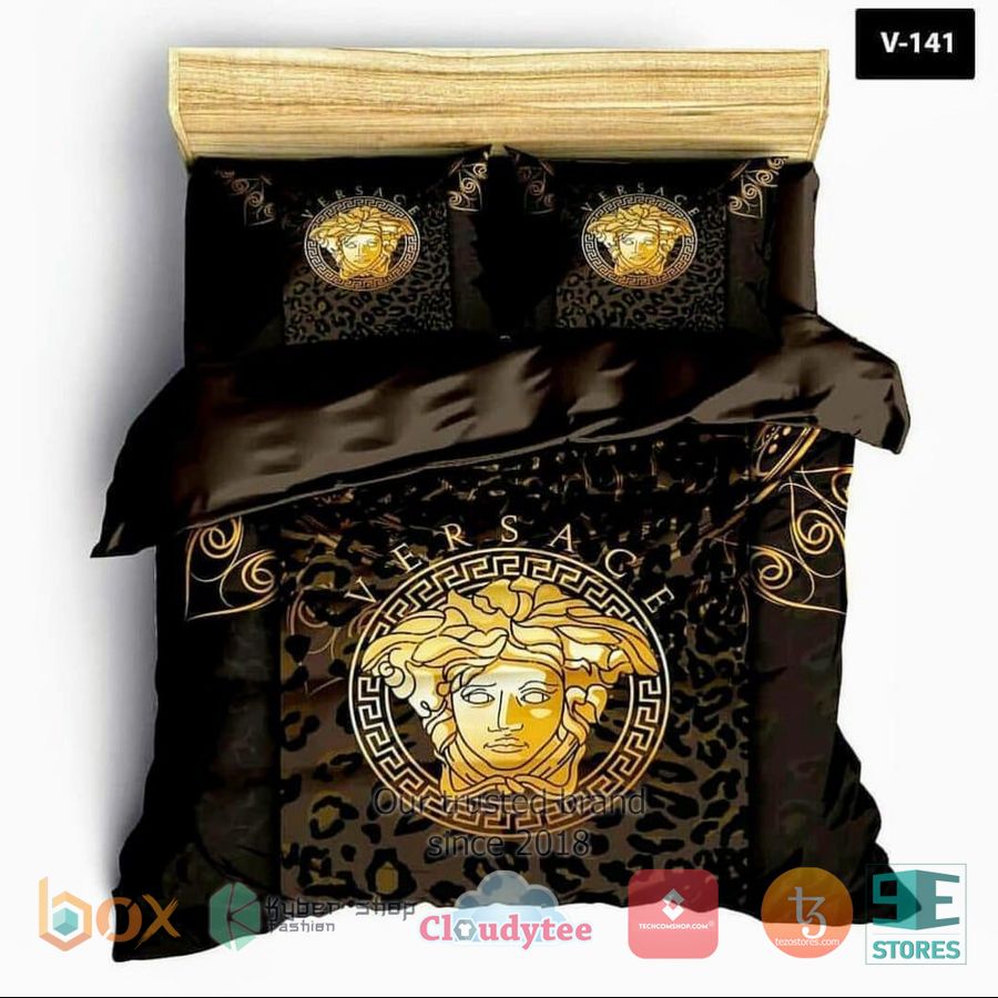 versace logo leopard pattern bedding set 1 59216