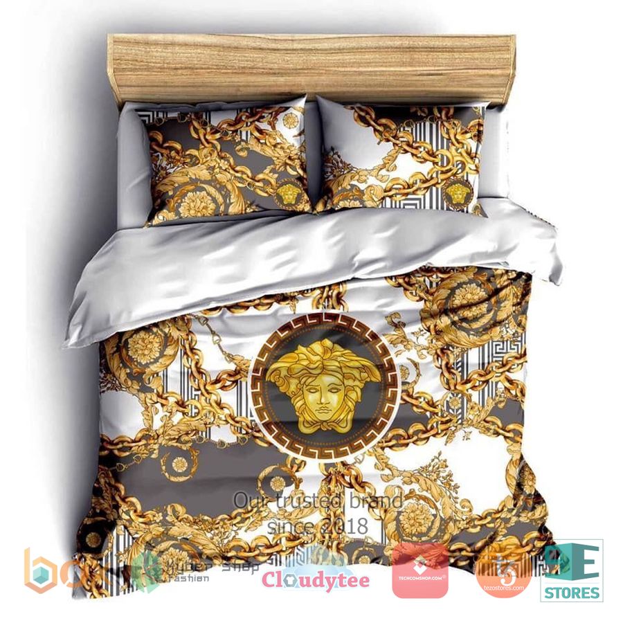 versace logo pattern white bedding set 1 84486