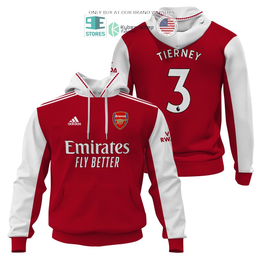 arsenal emirates fly better tierney 3 red white 3d shirt hoodie 1 28482