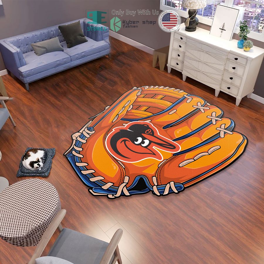 baltimore orioles baseball glove orange shaped rug 1 36491