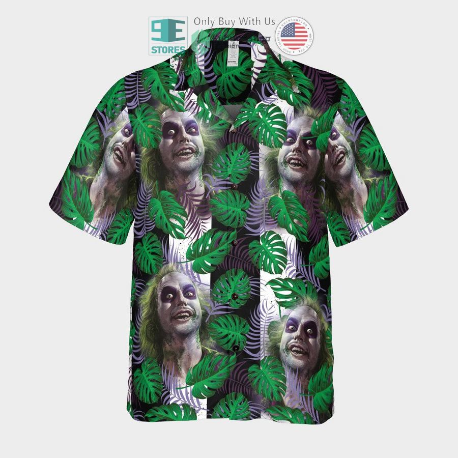 beetlejuice green tropical leaves hawaiian shirt 2 52306