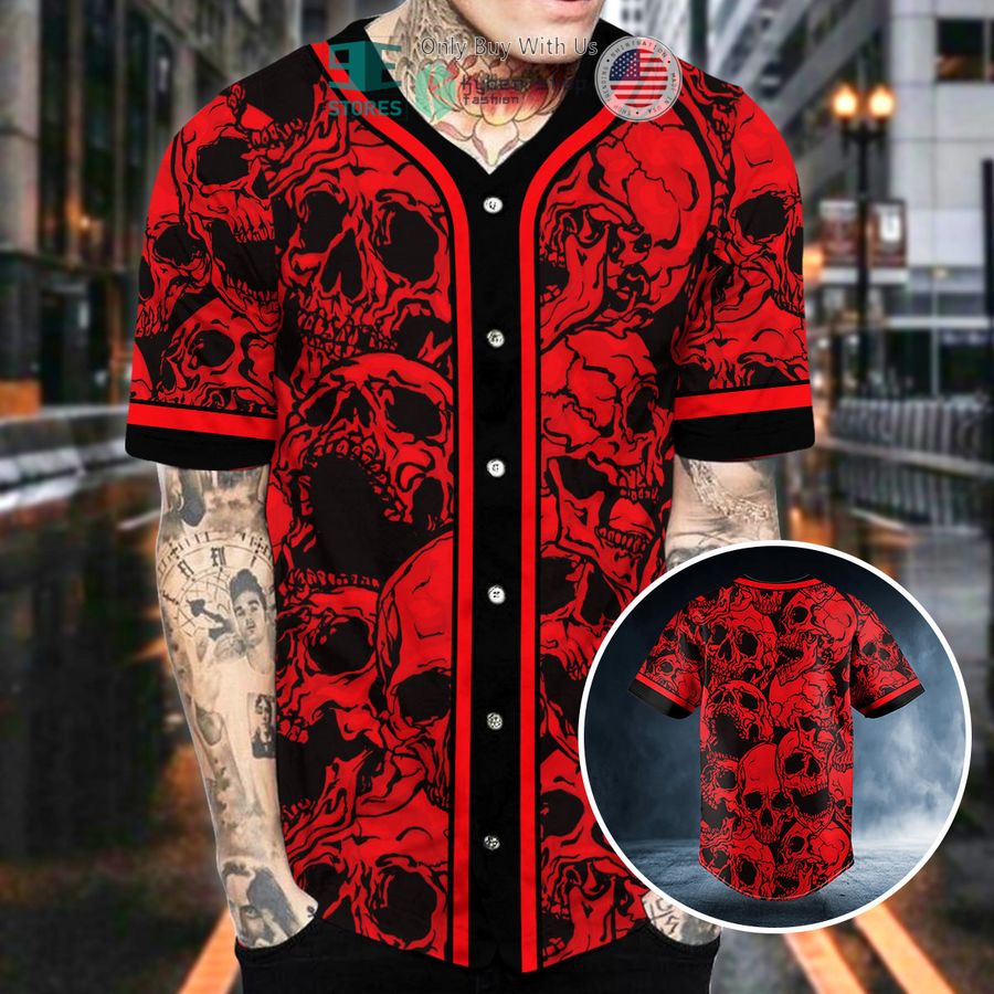 black red scary skull baseball jersey 2 6700