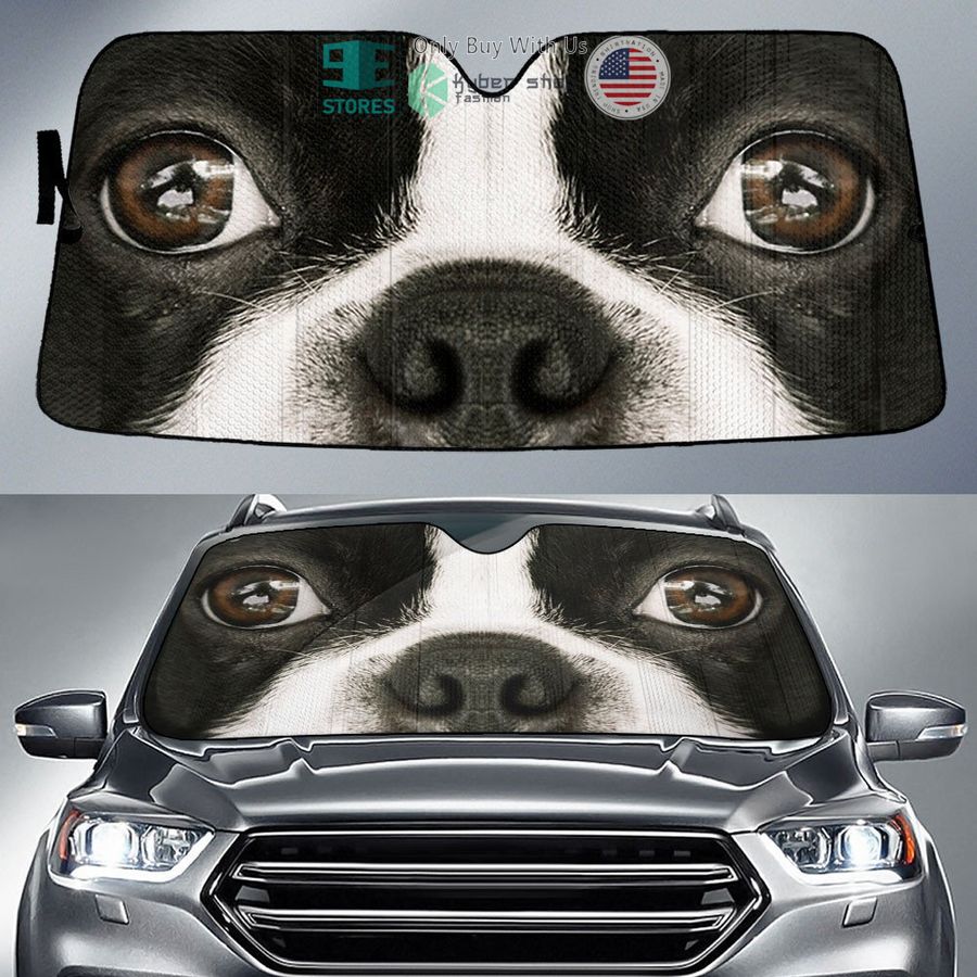 boston terrier dog eyes car sun shade 1 15361