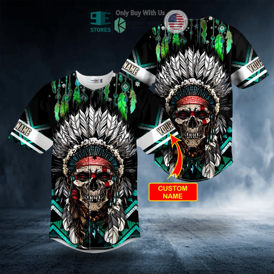 brocade pattern 3 native skull personalized baseball jersey 1 14982