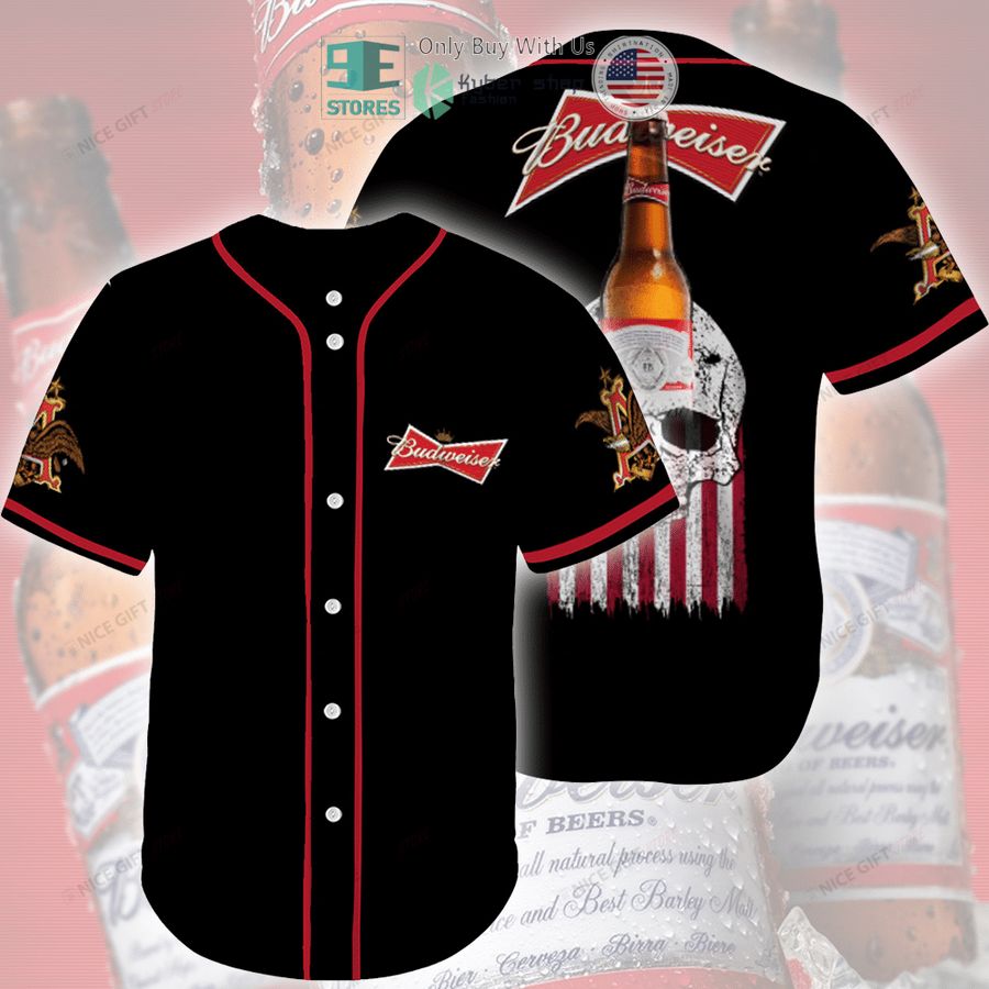 budweiser skull united states flag black baseball jersey 1 15592