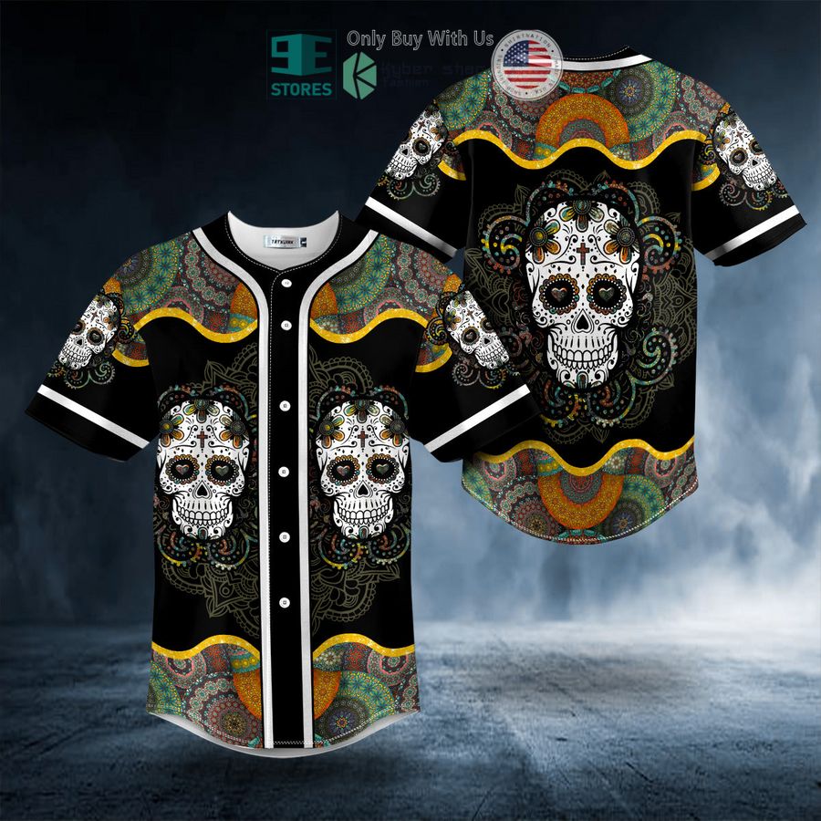 colorful mandala tattoo sugar skull baseball jersey 1 70010