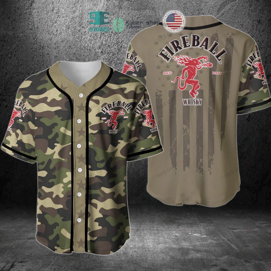 fireball whisky united states flag green camo baseball jersey 1 33567