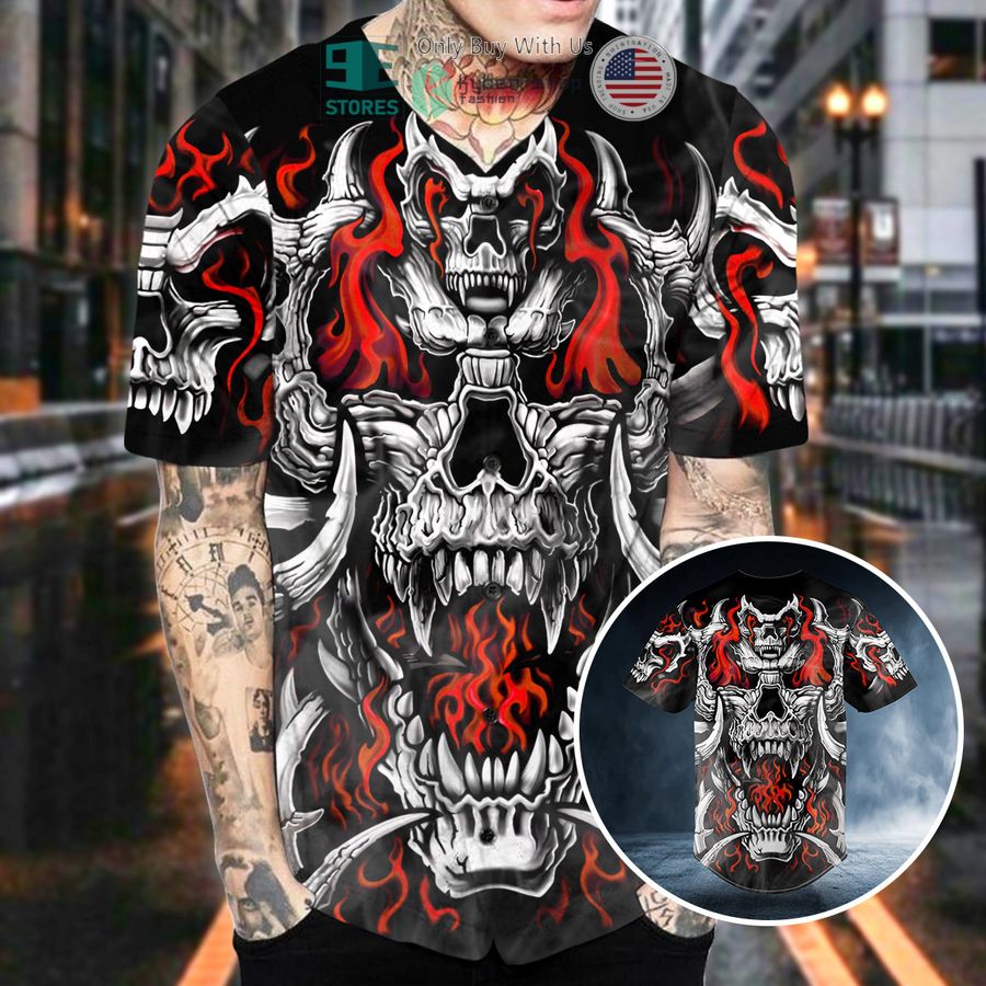 flaming battle dragon skull baseball jersey 2 36730