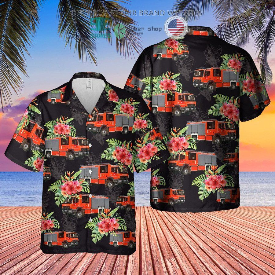 german feuerwehr hamburg fire truck flowers black hawaiian shirt 1 25721