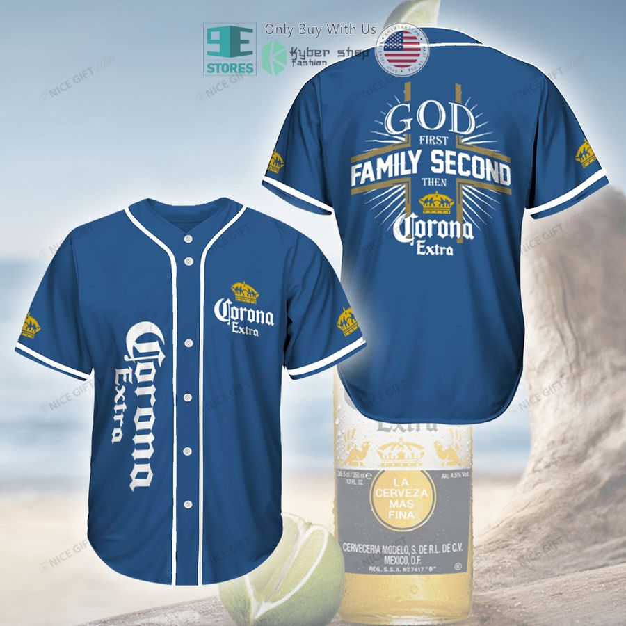 god first family second then corona extra blue baseball jersey 1 79845