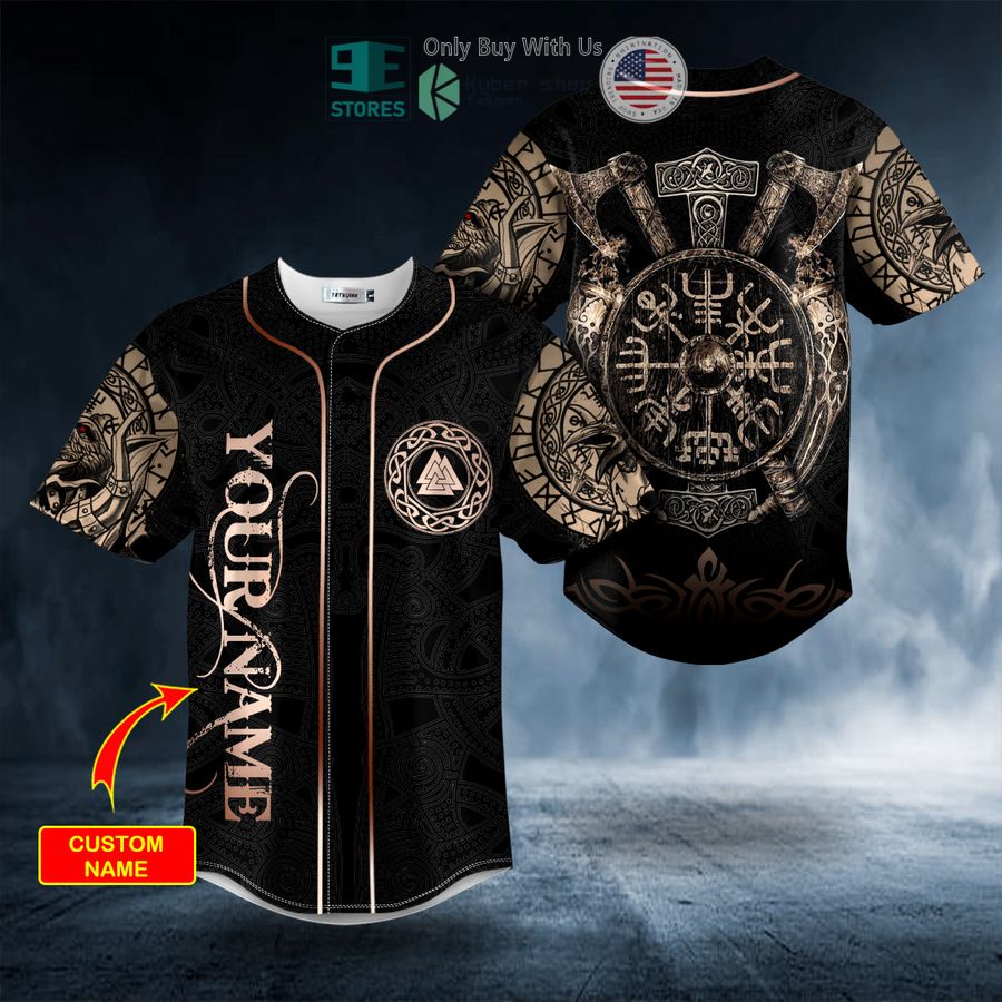 gold valknut runic compass thors hammer axes viking personalized baseball jersey 1 24358