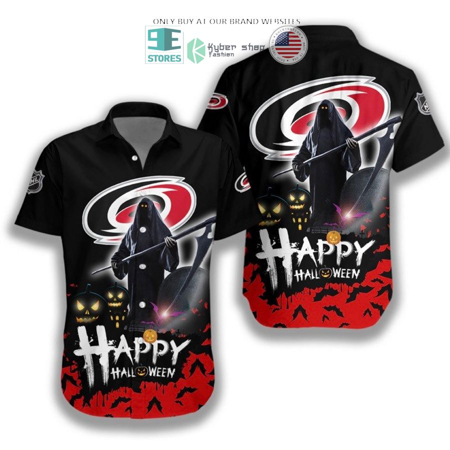 happy halloween grim reaper carolina hurricanes hawaiian shirt 1 77894