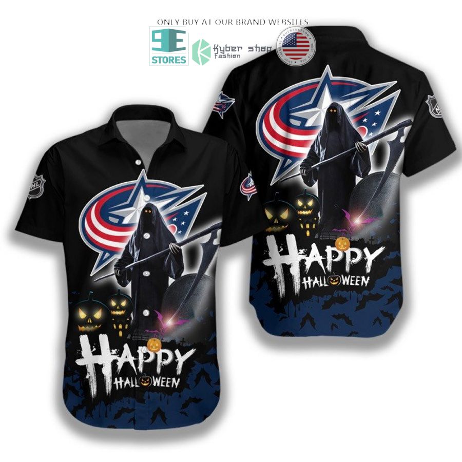 happy halloween grim reaper columbus blue jackets hawaiian shirt 1 3584