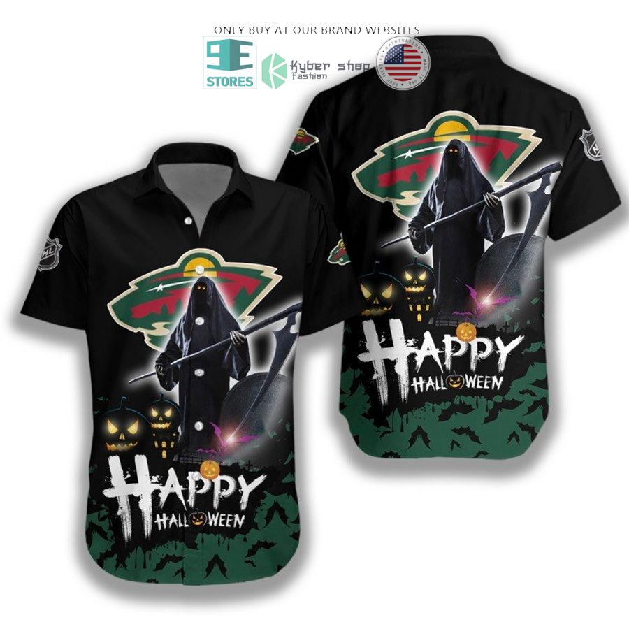 happy halloween grim reaper minnesota wild hawaiian shirt 1 48876