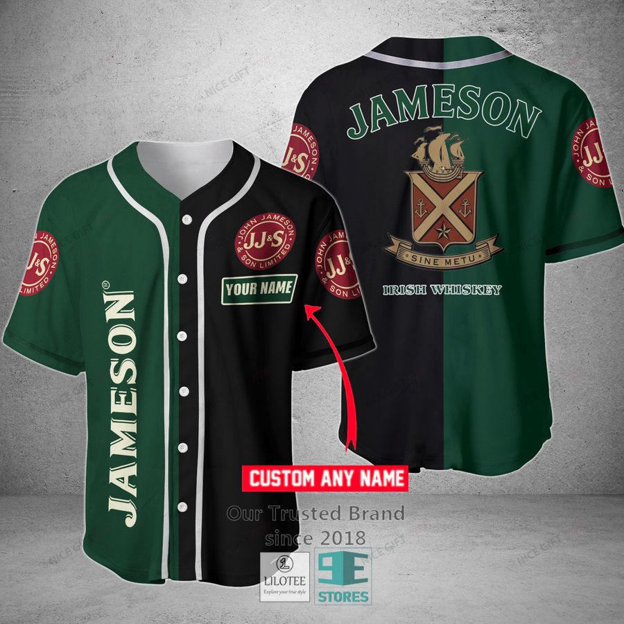 jameson irish whiskey your name black and green baseball jersey 1 88068