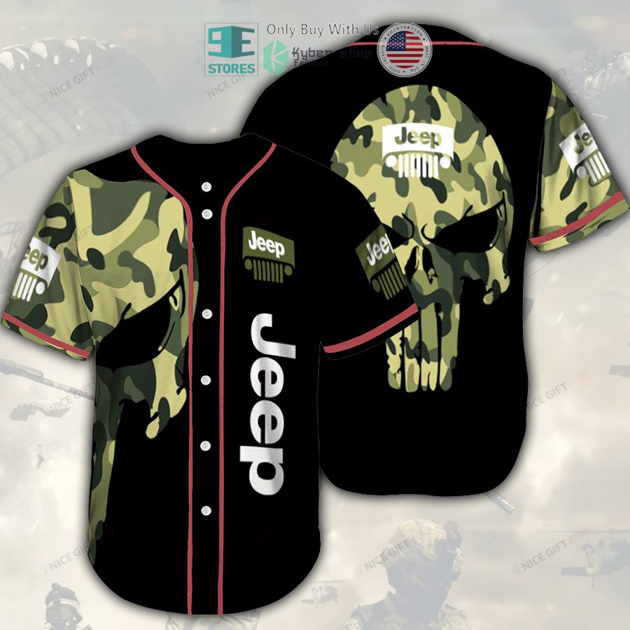 jeep camo punisher skull black baseball jersey 1 68820