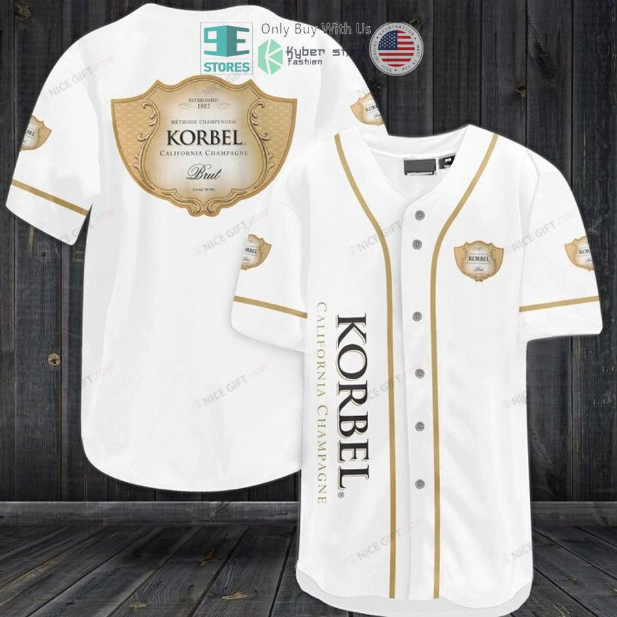 korbel champagne cellars logo white baseball jersey 1 86028