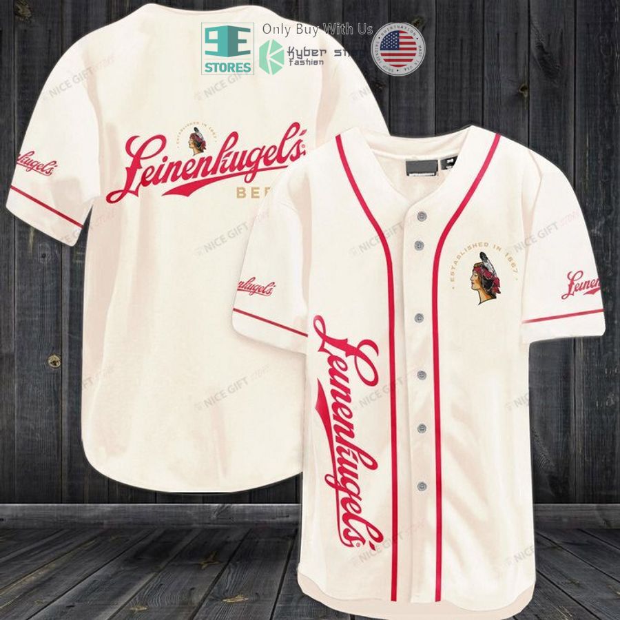 leinenkugels beer white baseball jersey 1 40507