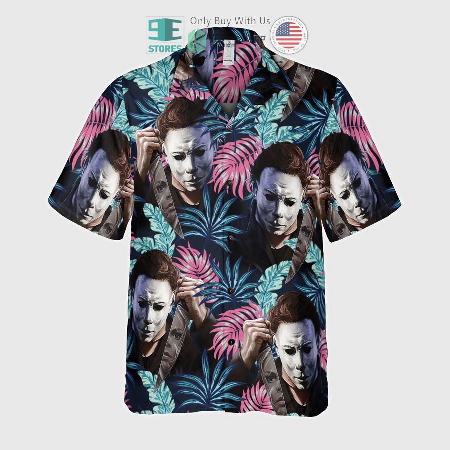 micheal myers tropical leaves dark blue hawaiian shirt 2 22713