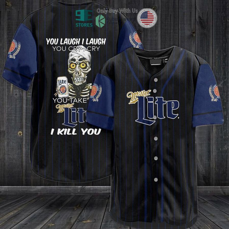 miller lite you laugh i laugh striped baseball jersey 1 58409