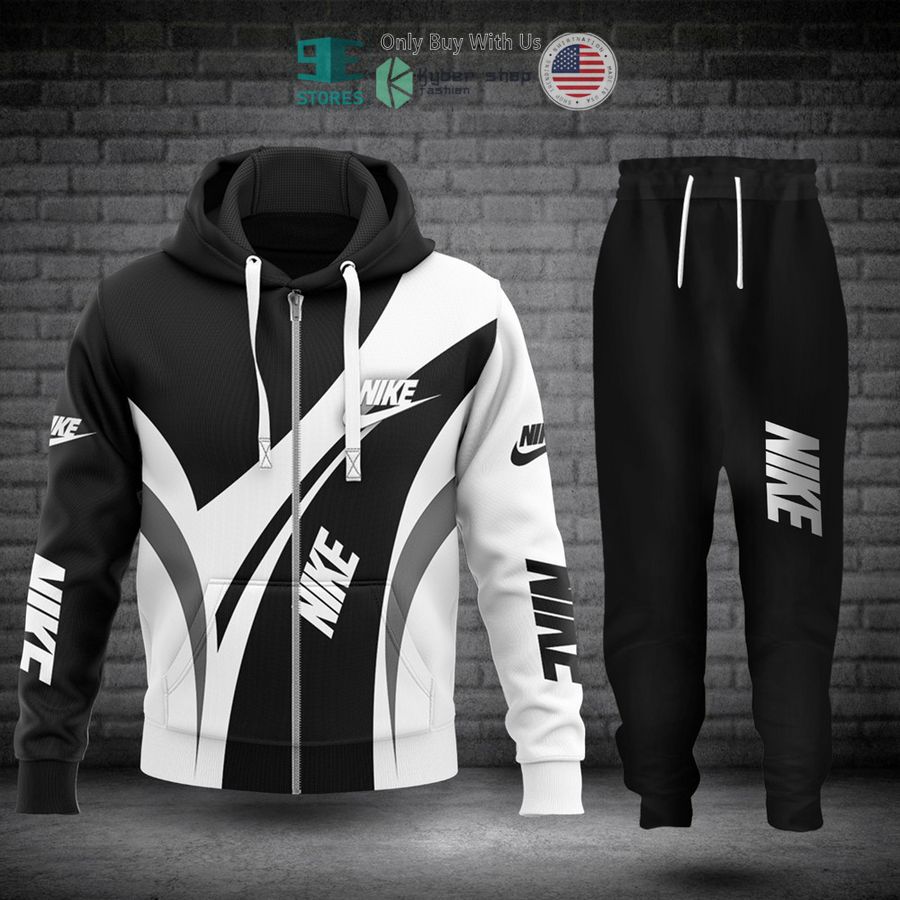 nike black white zip hoodie long pants 1 21519