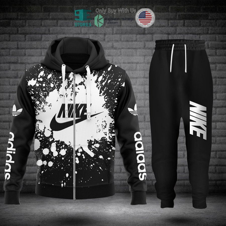 nike logo paint white black zip hoodie long pants 1 19357