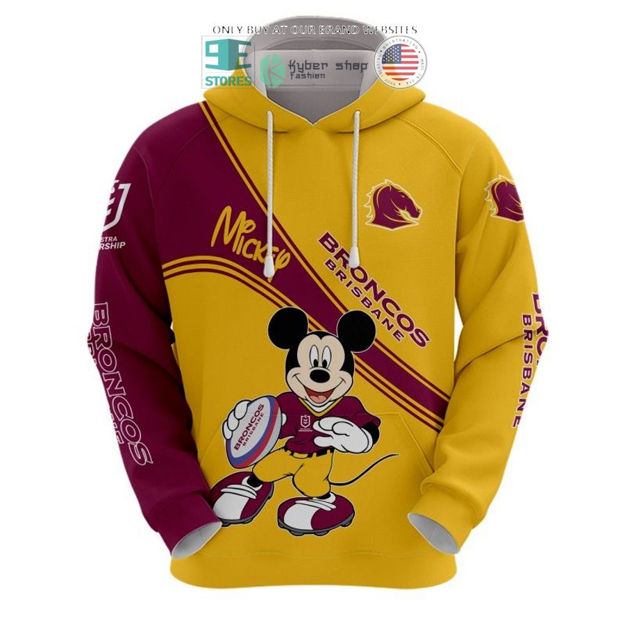 nrl brisbane broncos mickey mouse yellow red shirt hoodie 2 76908