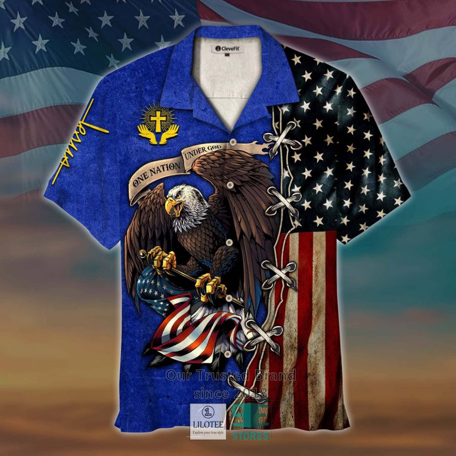 one nation under god eagle us flag blue hawaiian shirt 1 57960