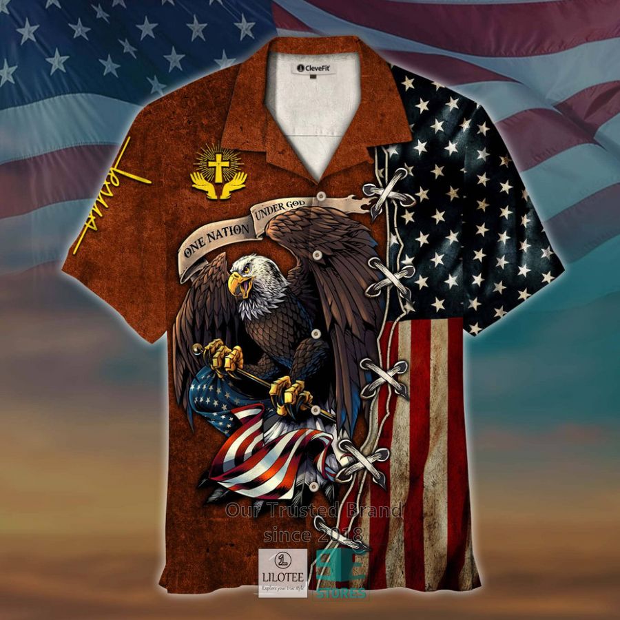 one nation under god eagle us flag orange hawaiian shirt 1 73552