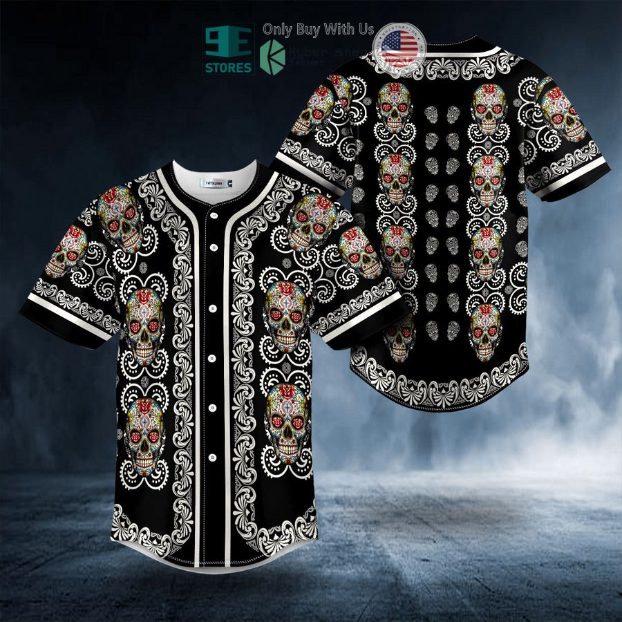 paisley pattern of colored sugar skull baseball jersey 1 90339