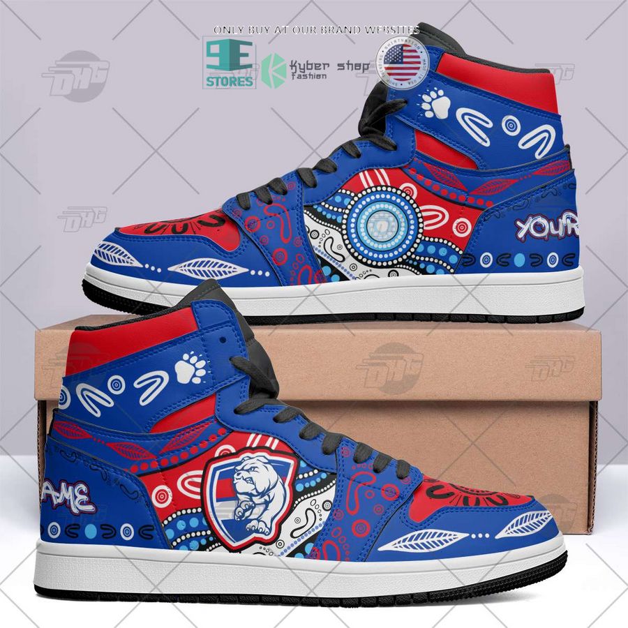 personalized afl western bulldogs indigenous air jordan high top shoes 1 95696