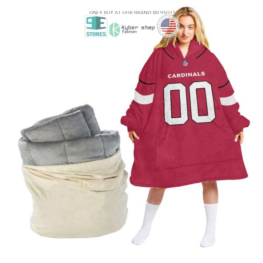 personalized arizona cardinals red sherpa hoodie blanket 1 76445