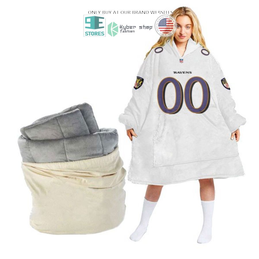 personalized baltimore ravens white sherpa hoodie blanket 1 37992