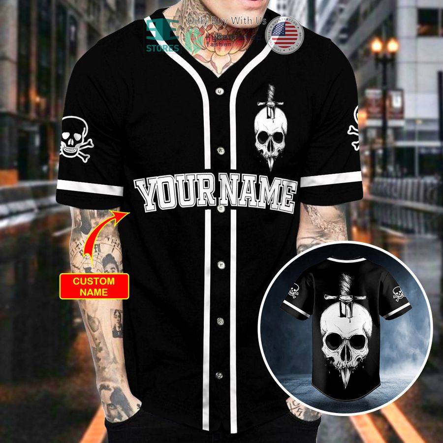 personalized black white a knife through a skull custom baseball jersey 2 37298