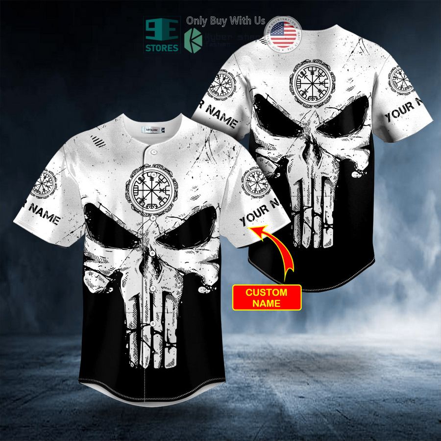 personalized black white norse compass punisher skull custom baseball jersey 1 67649