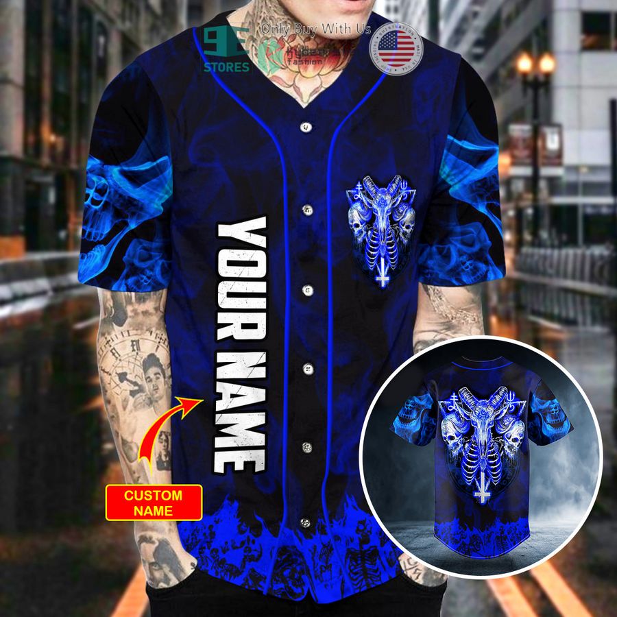 personalized blue baphomet evil skull custom baseball jersey 2 83659