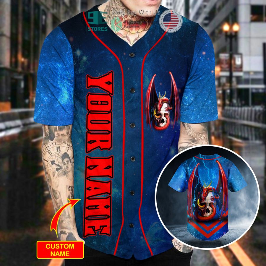 personalized blue tentacle dragon skull custom baseball jersey 2 43616